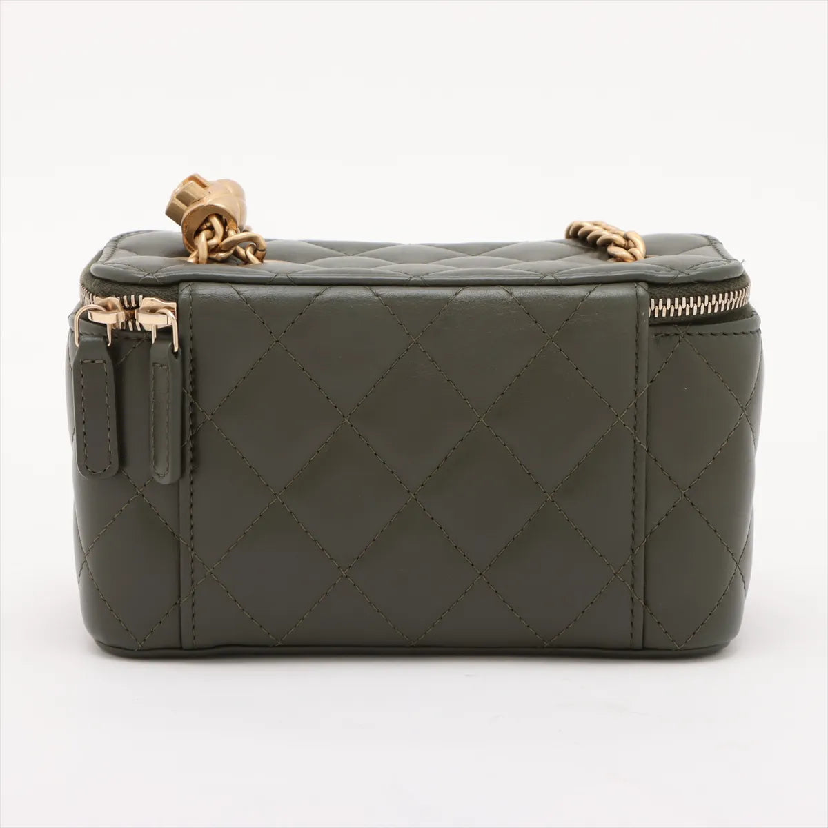 Chanel Matelasse Lambskin Chain Shoulder Bag Vanity Green Gold