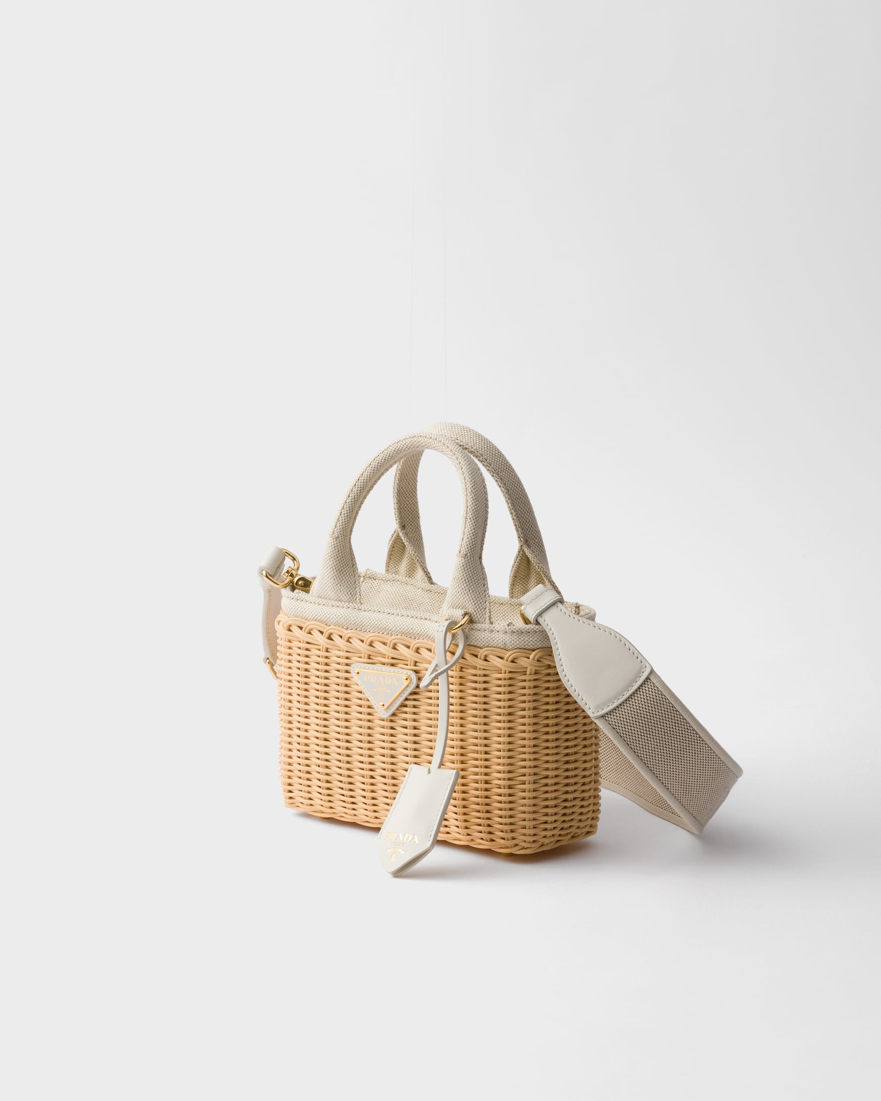 Mini borsa shopping in midollino e misto lino