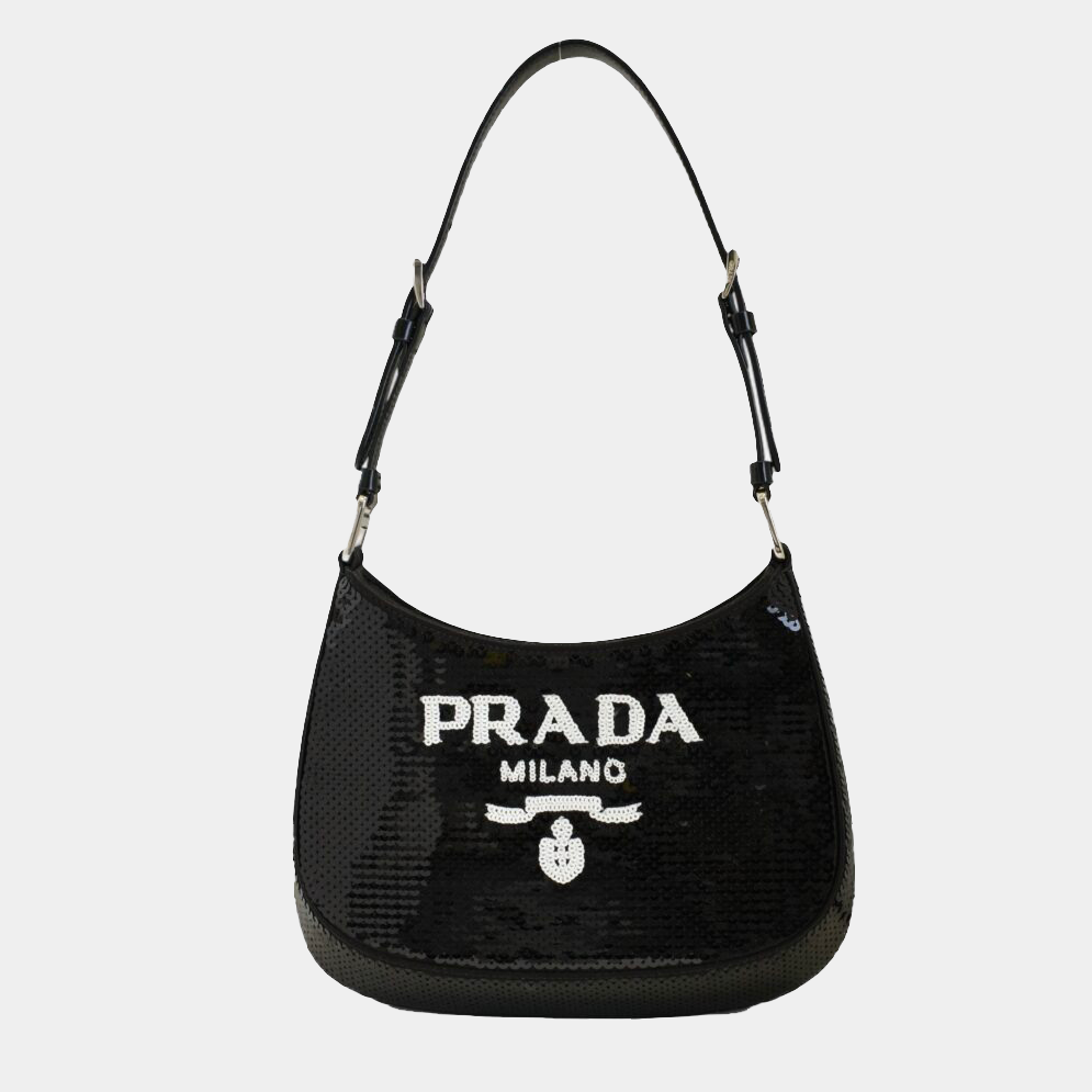 Prada Cleo Small Shoulder Paillettes Nera