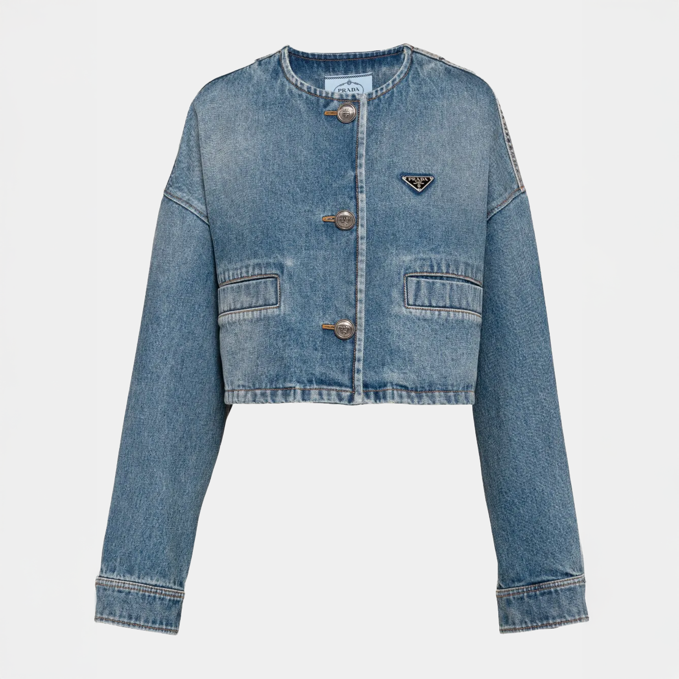 Giacca Prada denim con logo a triangolo
