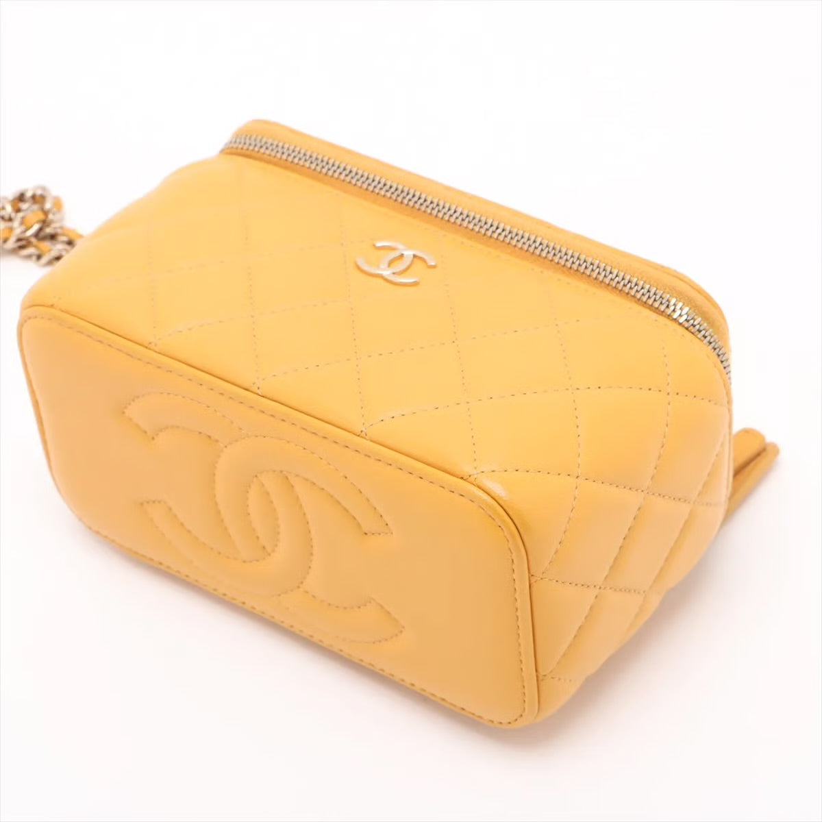Chanel Matelasse Lambskin 2 Way Handbag Vanity Yellow Gold