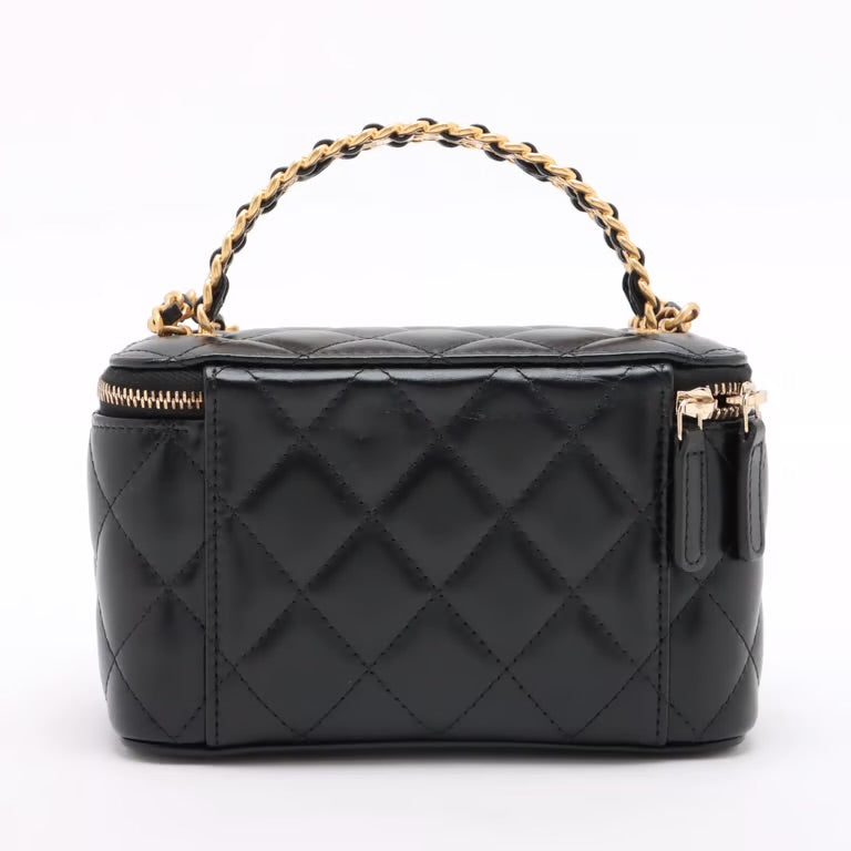 Chanel Matelasse Lambskin 2 Way Handbag Vanity Black Gold Metal - MS Luxury