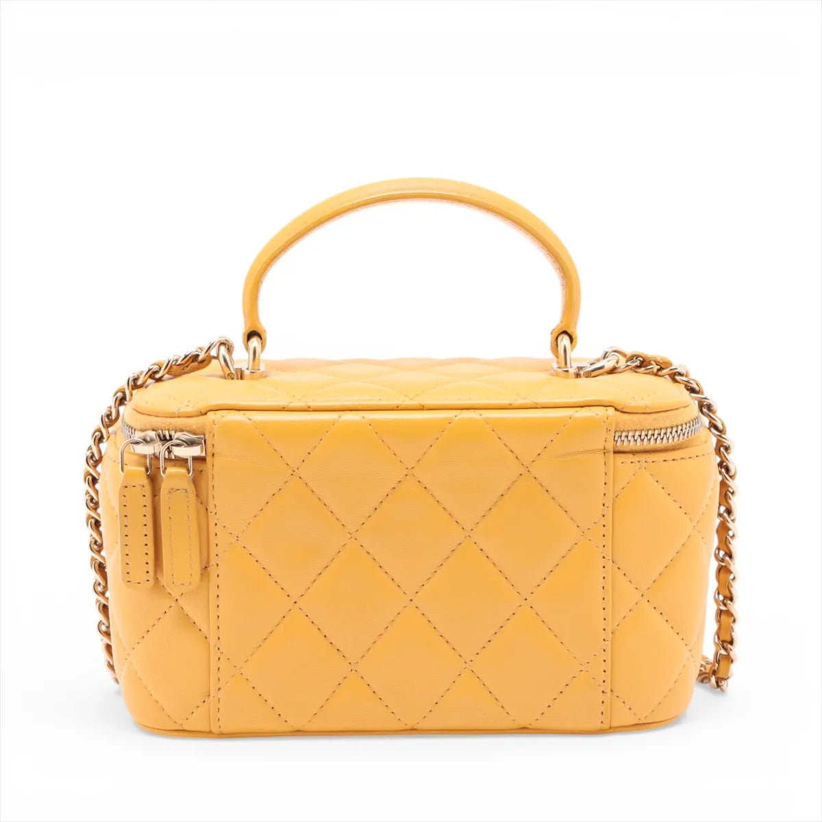 Chanel Matelasse Lambskin 2 Way Handbag Vanity Yellow Gold