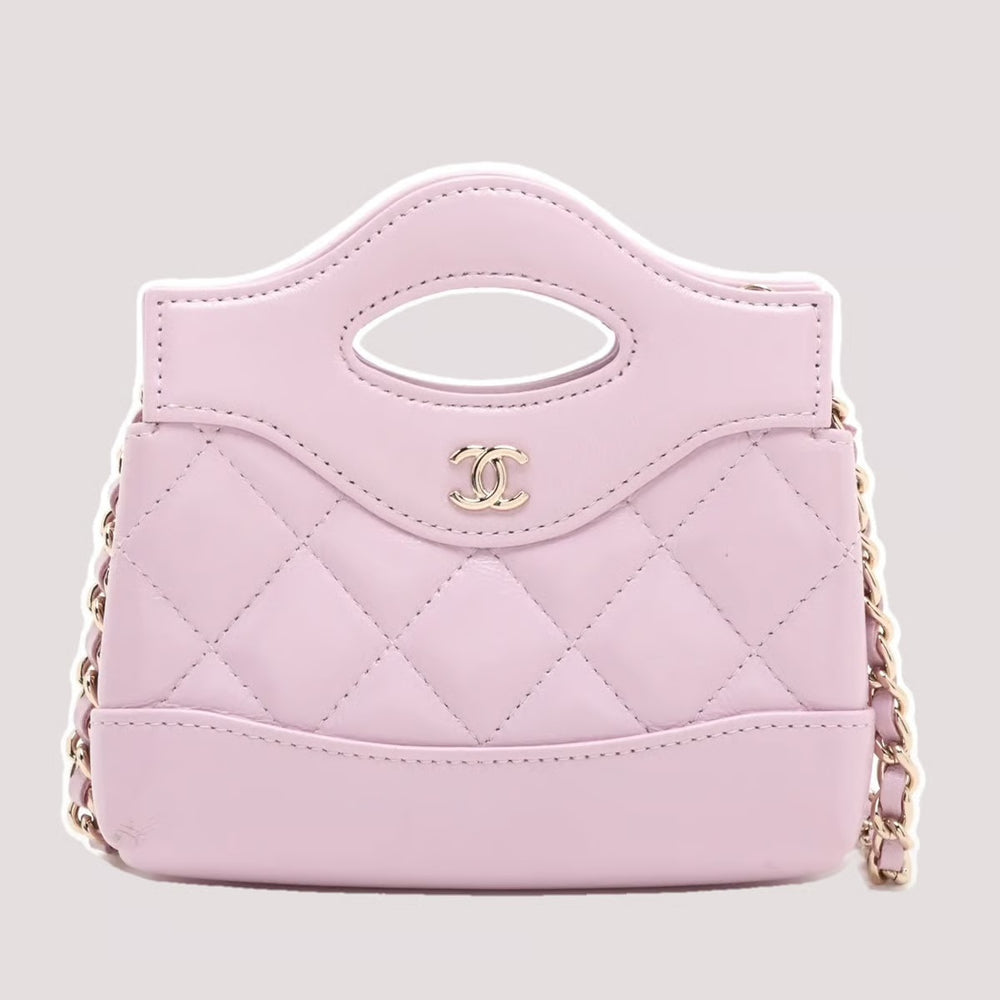 Chanel Chanel 31 Micro Leather Chain Shoulder Bag Pink Gold