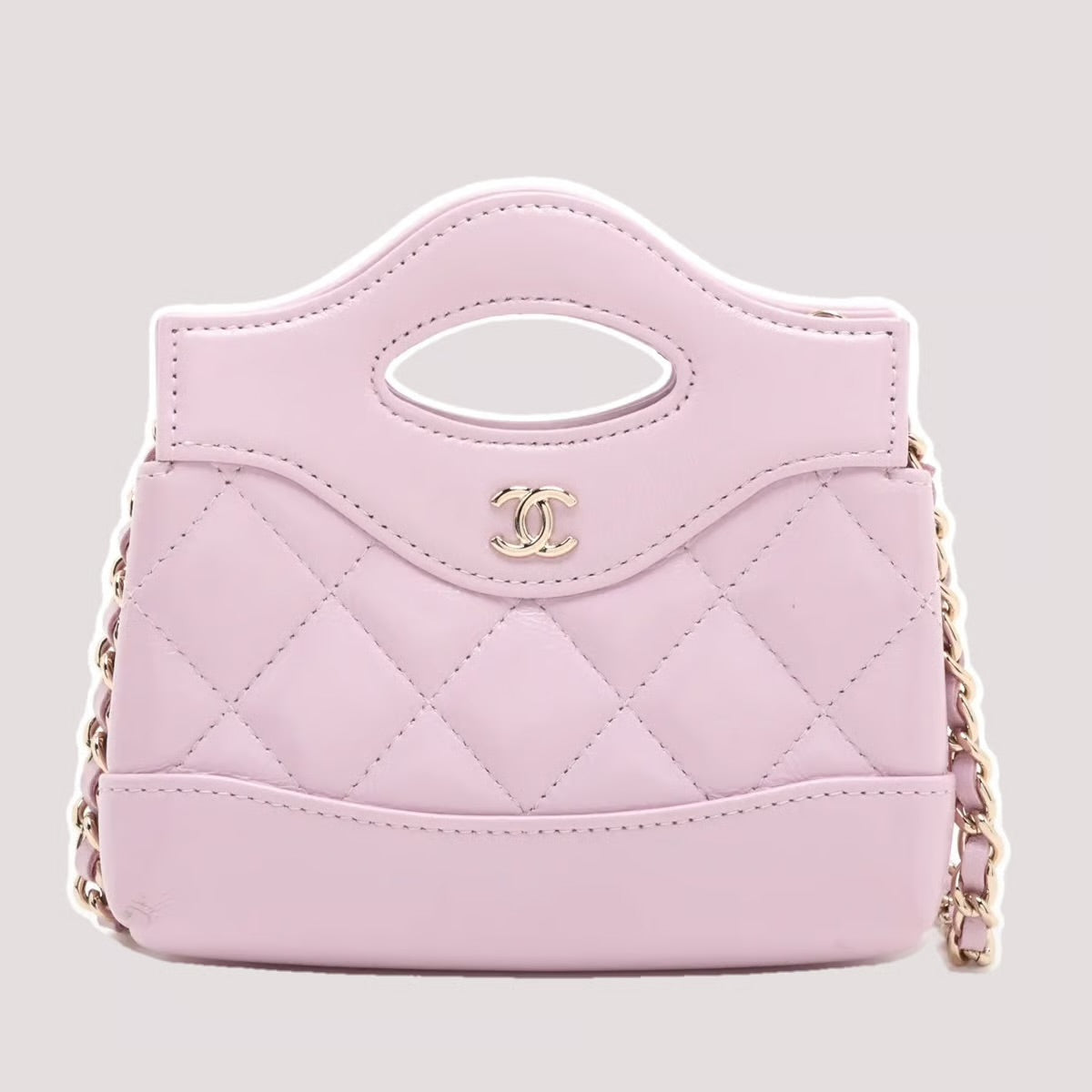 Chanel Chanel 31 Micro Leather Chain Shoulder Bag Pink Gold