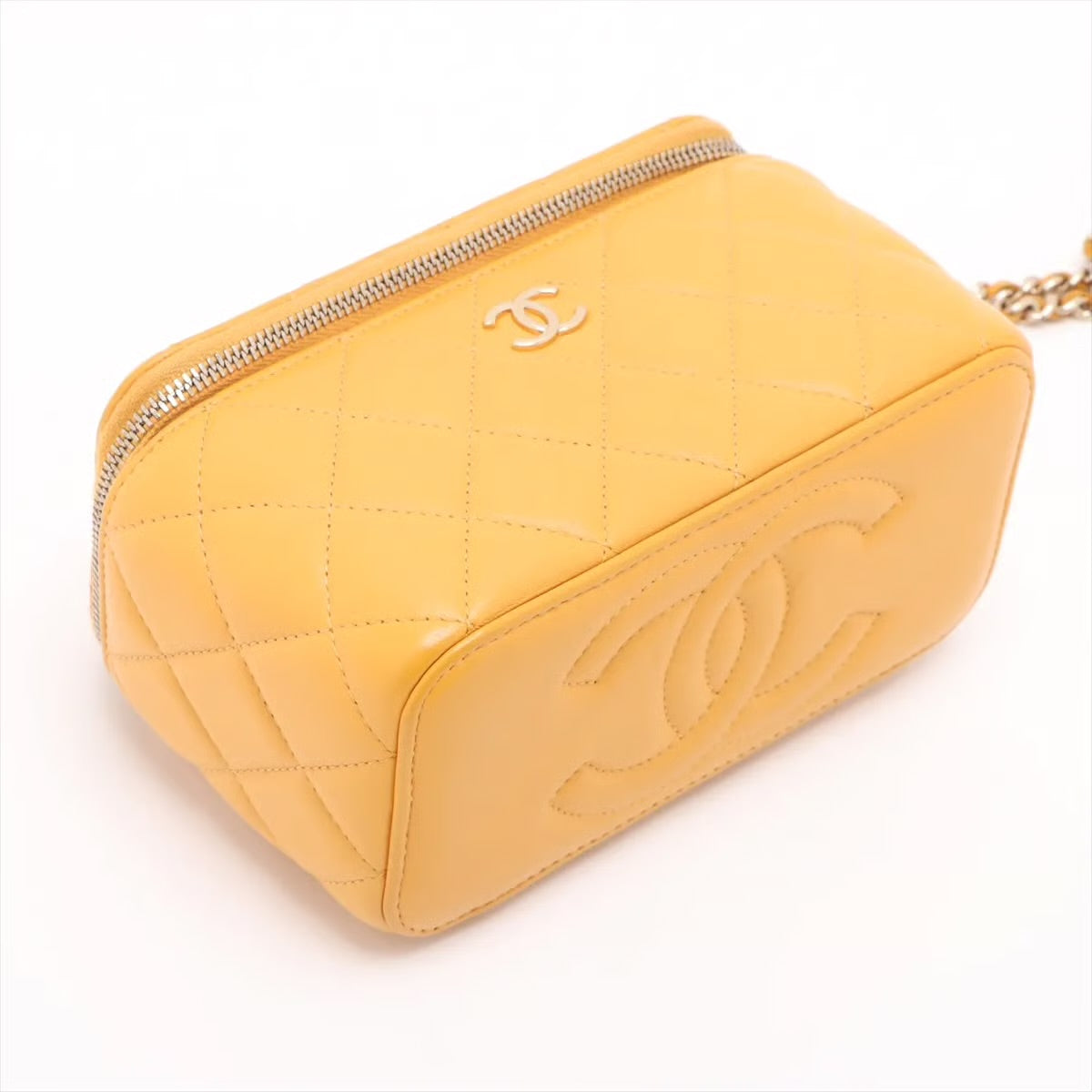 Chanel Matelasse Lambskin 2 Way Handbag Vanity Yellow Gold