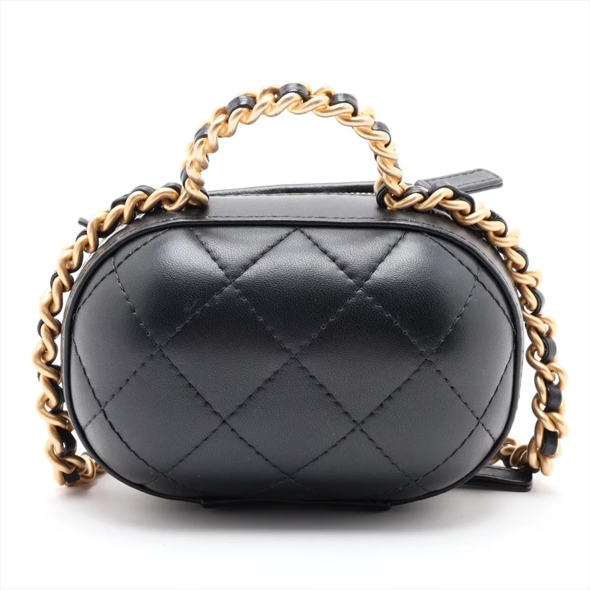 Chanel Matelasse Lambskin 2 Way Shoulder Bag Vanity Black Gold