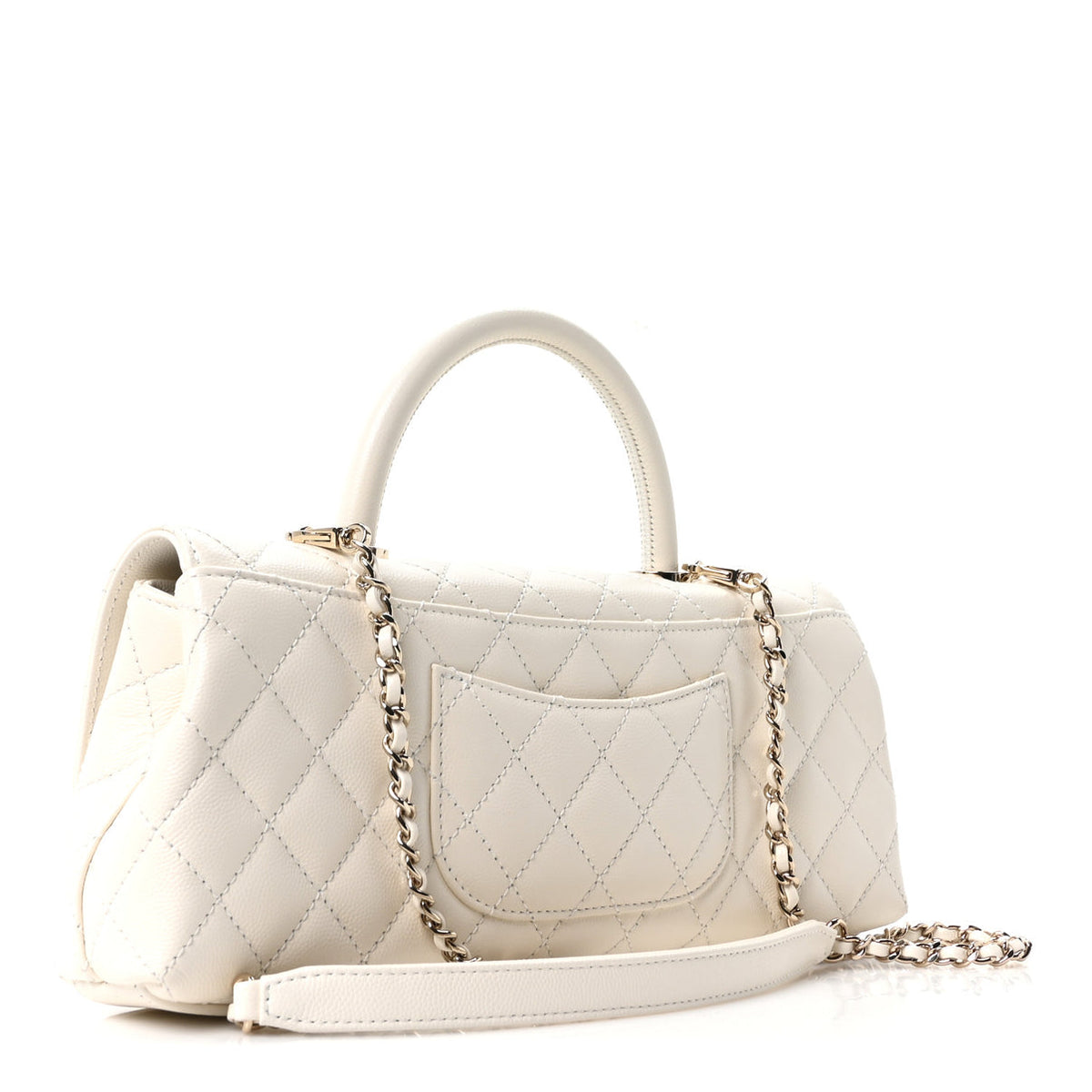 Chenel Caviar Quilted Maxi East West Coco Handle Flap White