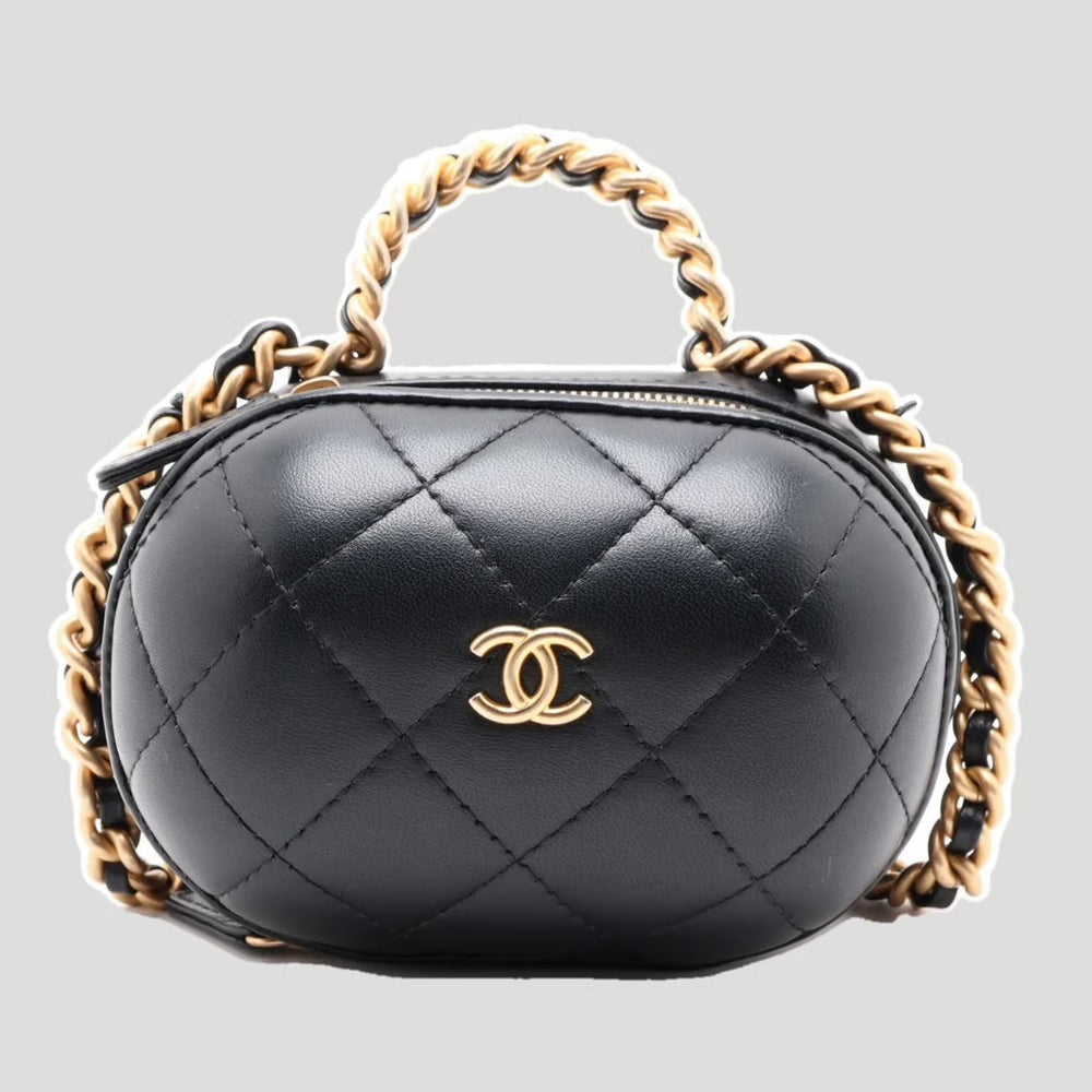 Chanel Matelasse Lambskin 2 Way Shoulder Bag Vanity Black Gold