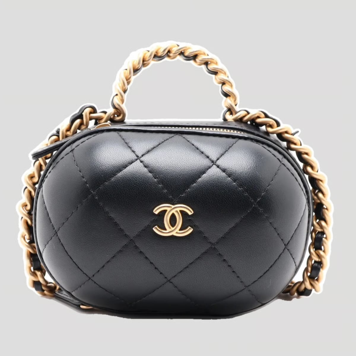 Chanel Matelasse Lambskin 2 Way Shoulder Bag Vanity Black Gold
