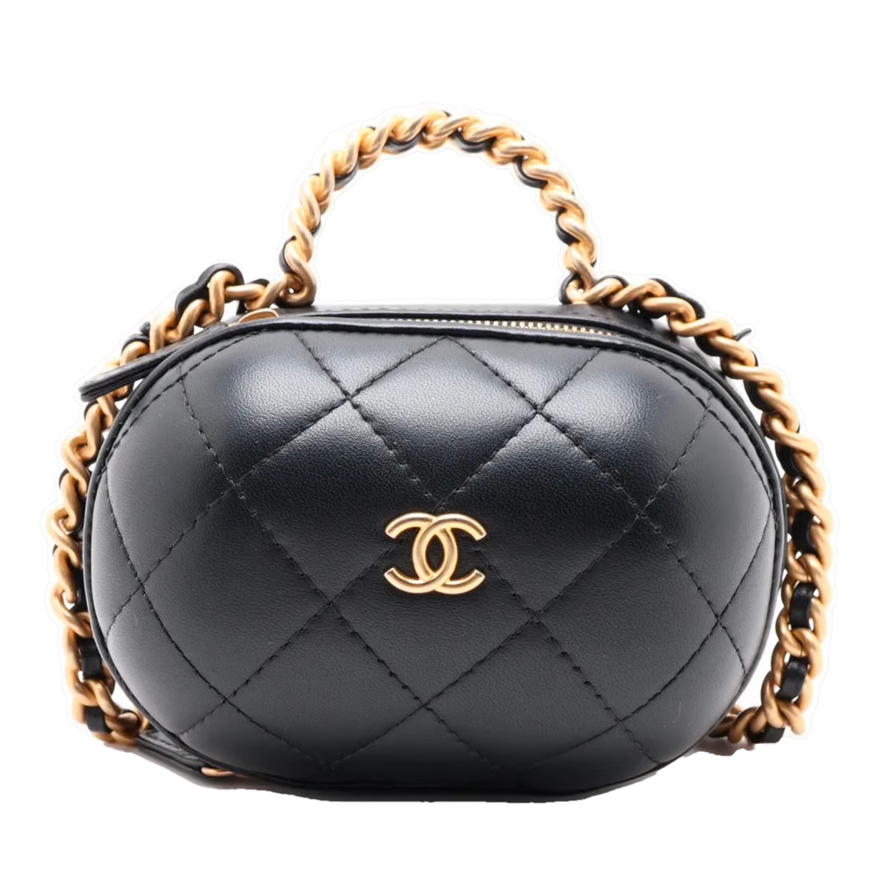 Chanel Matelasse Lambskin 2 Way Shoulder Bag Vanity Black Gold