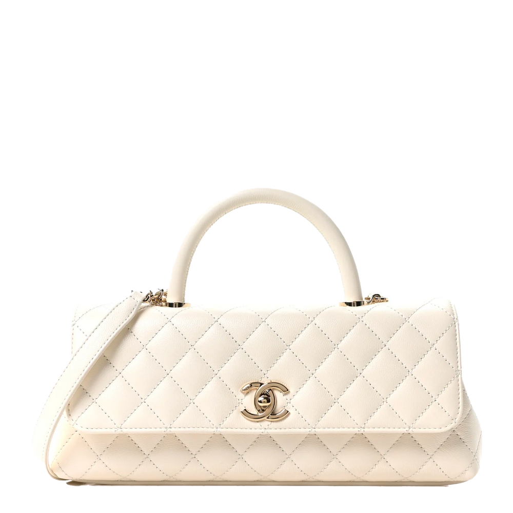 Chanel Caviar Quilted Maxi East West Coco Handle Flap White