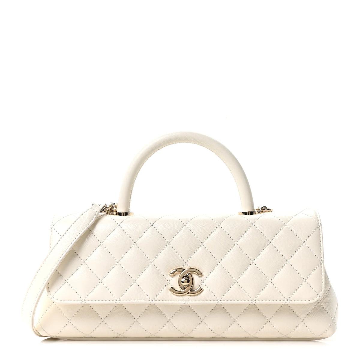 Chenel Caviar Quilted Maxi East West Coco Handle Flap White