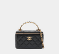 Chanel Matelasse Lambskin 2 Way Handbag Vanity Black Gold Metal - MS Luxury