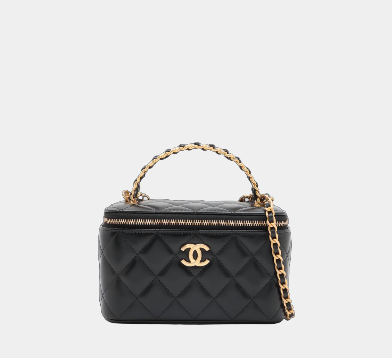 Chanel Matelasse Lambskin 2 Way Handbag Vanity Black Gold Metal - MS Luxury