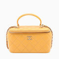Chanel Matelasse Lambskin 2 Way Handbag Vanity Yellow Gold