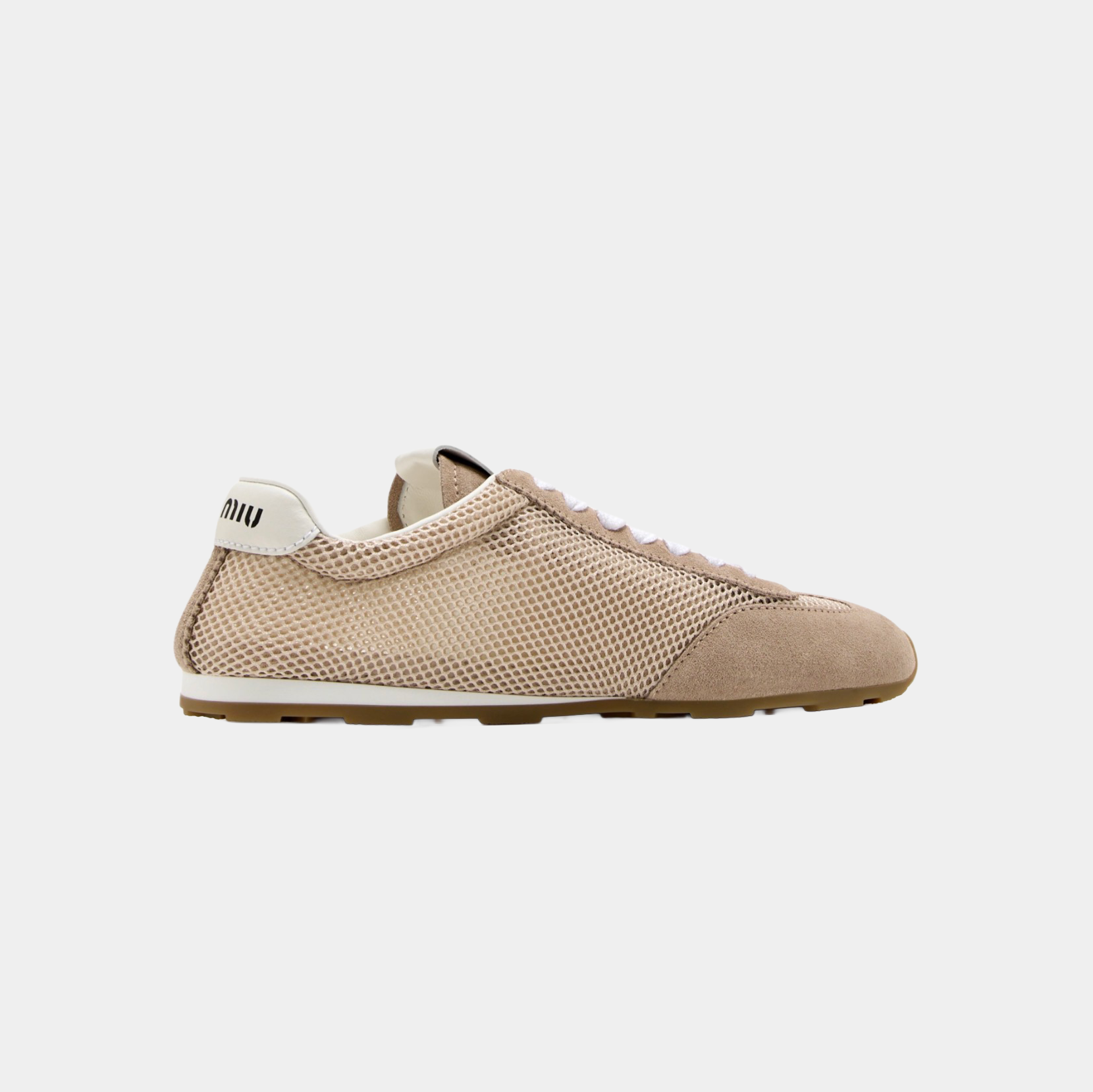 Sneakers in mesh e camoscio con motivo a piume