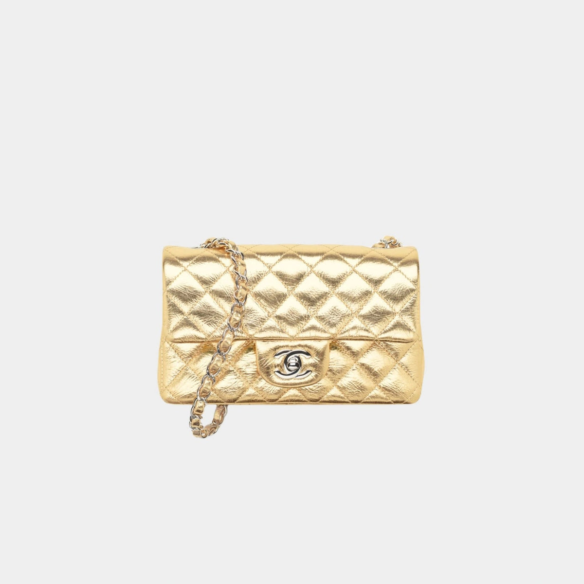 Chanel Mini Classic Handbag Metallic Crumpled Calfskin & Sliver-Tone Metal
