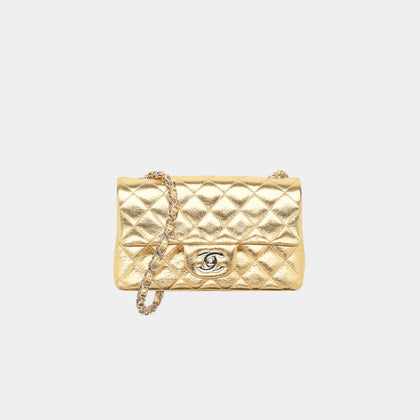 Chanel Mini Classic Handbag Metallic Crumpled Calfskin & Sliver-Tone Metal