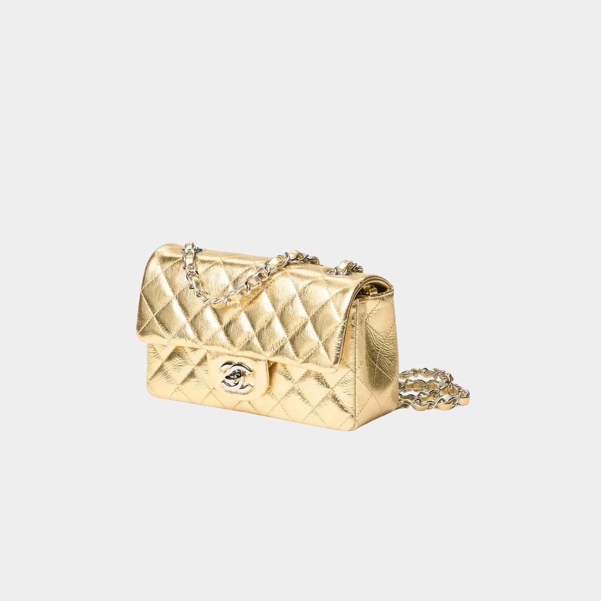 Chanel Mini Classic Handbag Metallic Crumpled Calfskin & Sliver-Tone Metal