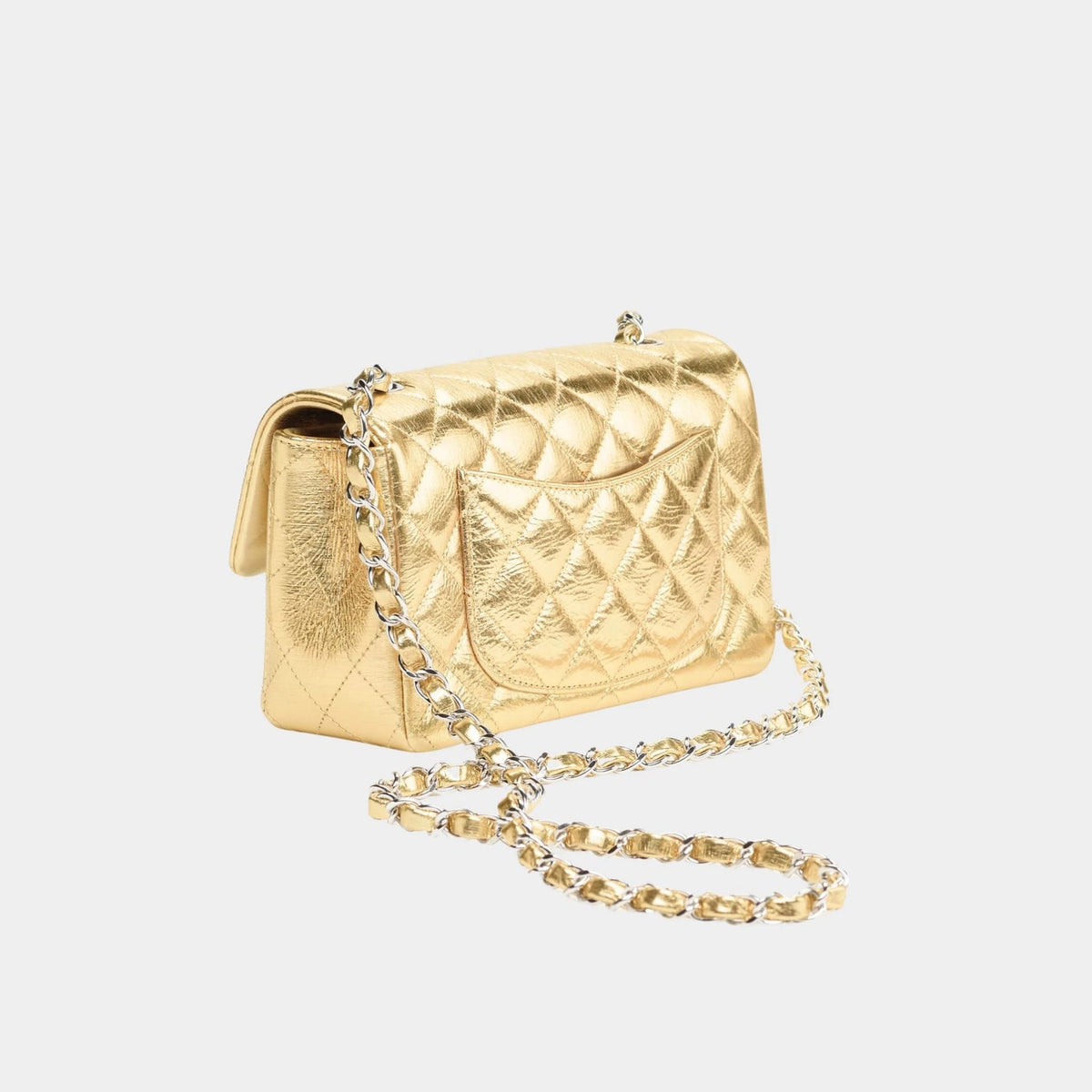Chanel Mini Classic Handbag Metallic Crumpled Calfskin & Sliver-Tone Metal