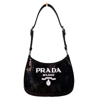 PRADA BLACK PAILLETTES SMALL CLEO SHOULDER Bag