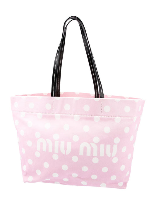 Canvas Leather Trim Totes Bag Miu Miu