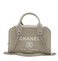 Chanel Deauville Canvas & Leather 2 Way Handbag Beige Silver