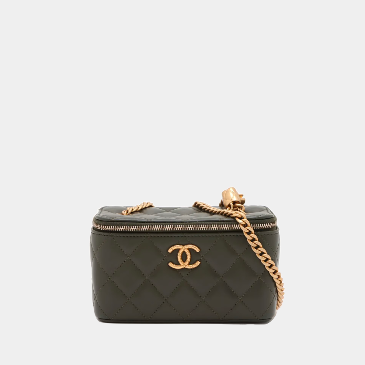 Chanel Matelasse Lambskin Chain Shoulder Bag Vanity Green Gold