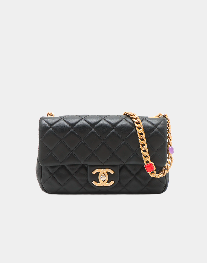 Chanel Matelasse Lambskin Single Flap Single Chain Bag Black
