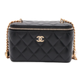 Chanel Matelasse Lambskin Chain Shoulder Bag Vanity Pearl Black