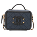 Chanel CC Filigree Caviar Skin 2 Way Handbag Black Gold Metal