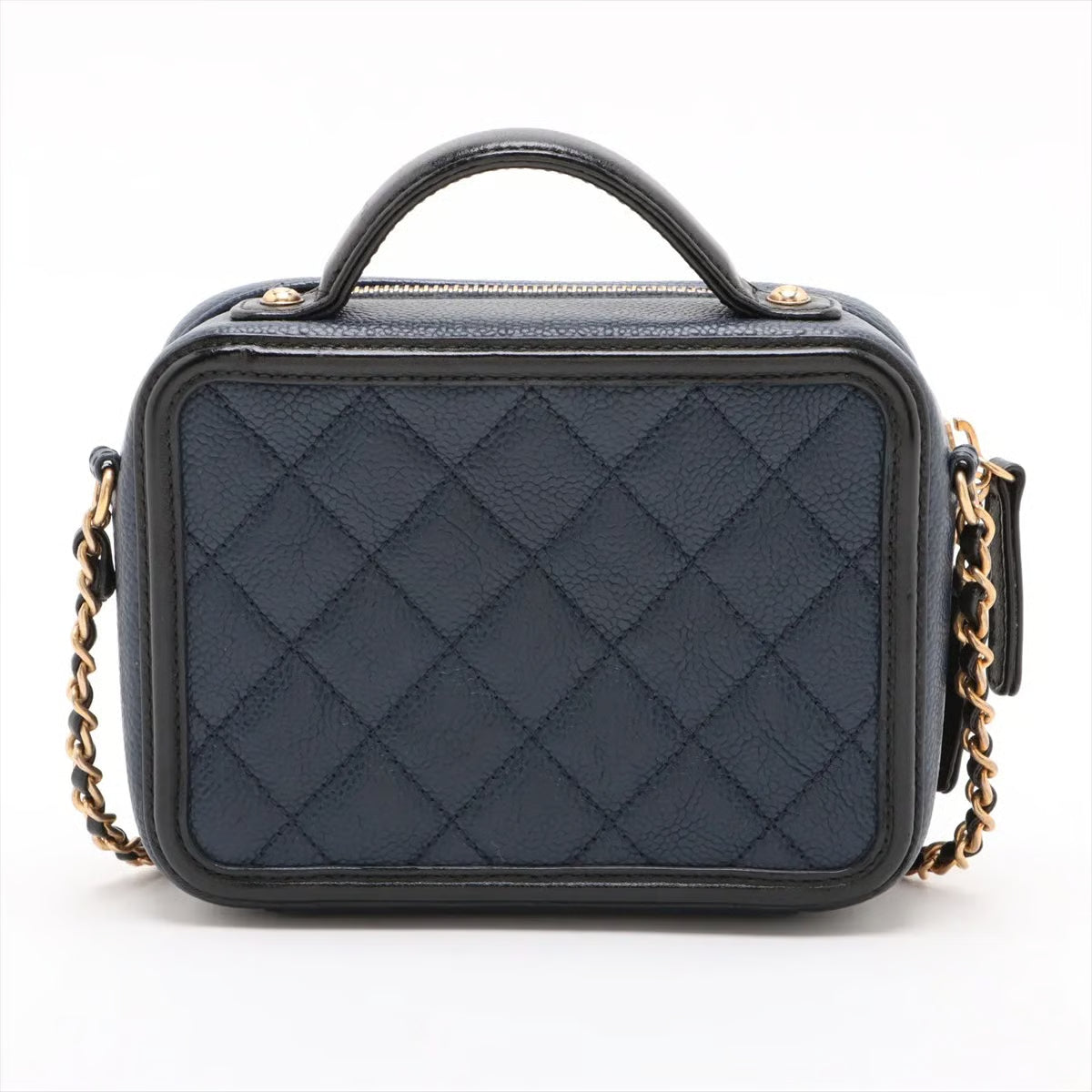 Chanel CC Filigree Caviar Skin 2 Way Handbag Black Gold Metal