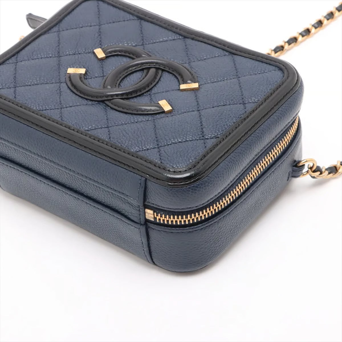 Chanel CC Filigree Caviar Skin 2 Way Handbag Black Gold Metal
