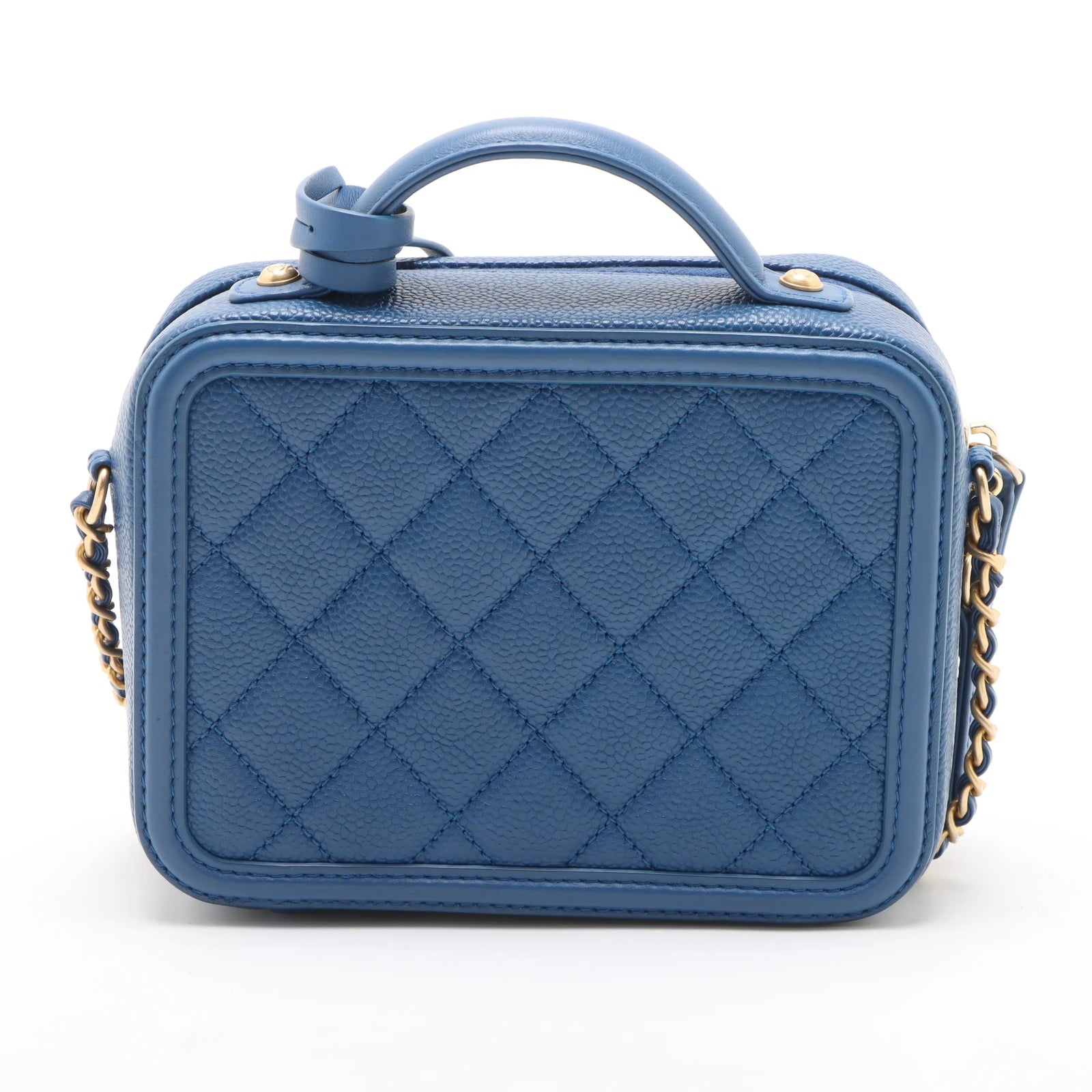 Chanel CC Filigree Caviar Skin 2 Way Handbag Blue Gold Metal