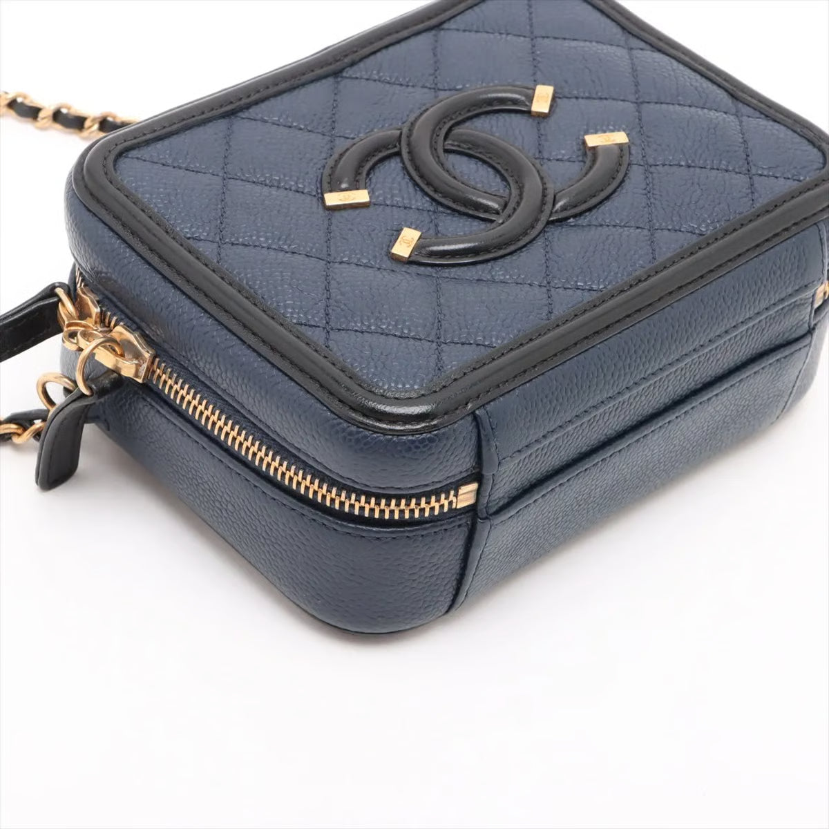 Chanel CC Filigree Caviar Skin 2 Way Handbag Black Gold Metal