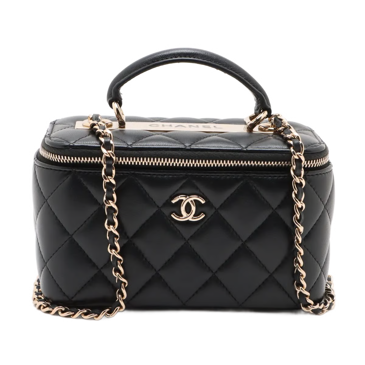 Chanel Matelasse Lambskin Vanity bag Black Gold Metal Fittings