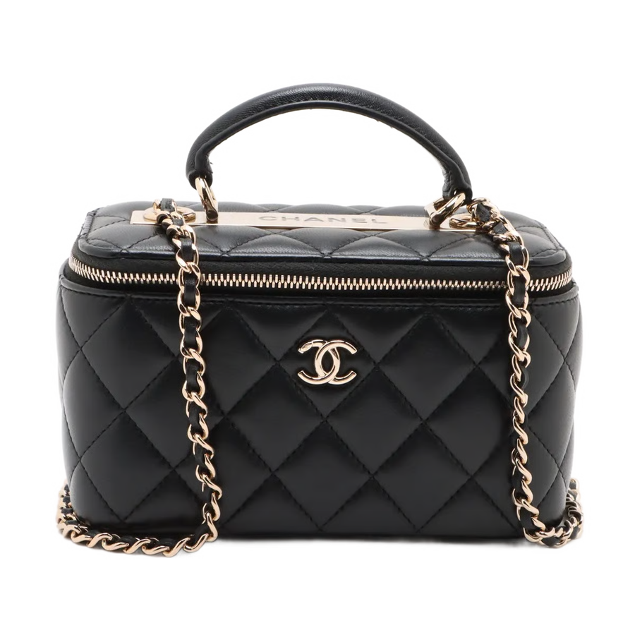 Chanel Matelasse Lambskin Vanity bag Black Gold Metal Fittings
